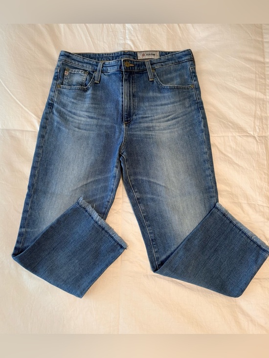 Ag Adriano Goldschmied Denim - AG Isabelle Straight Leg Crop Jeans Size 30 High Rise Raw Hem Designer Denim